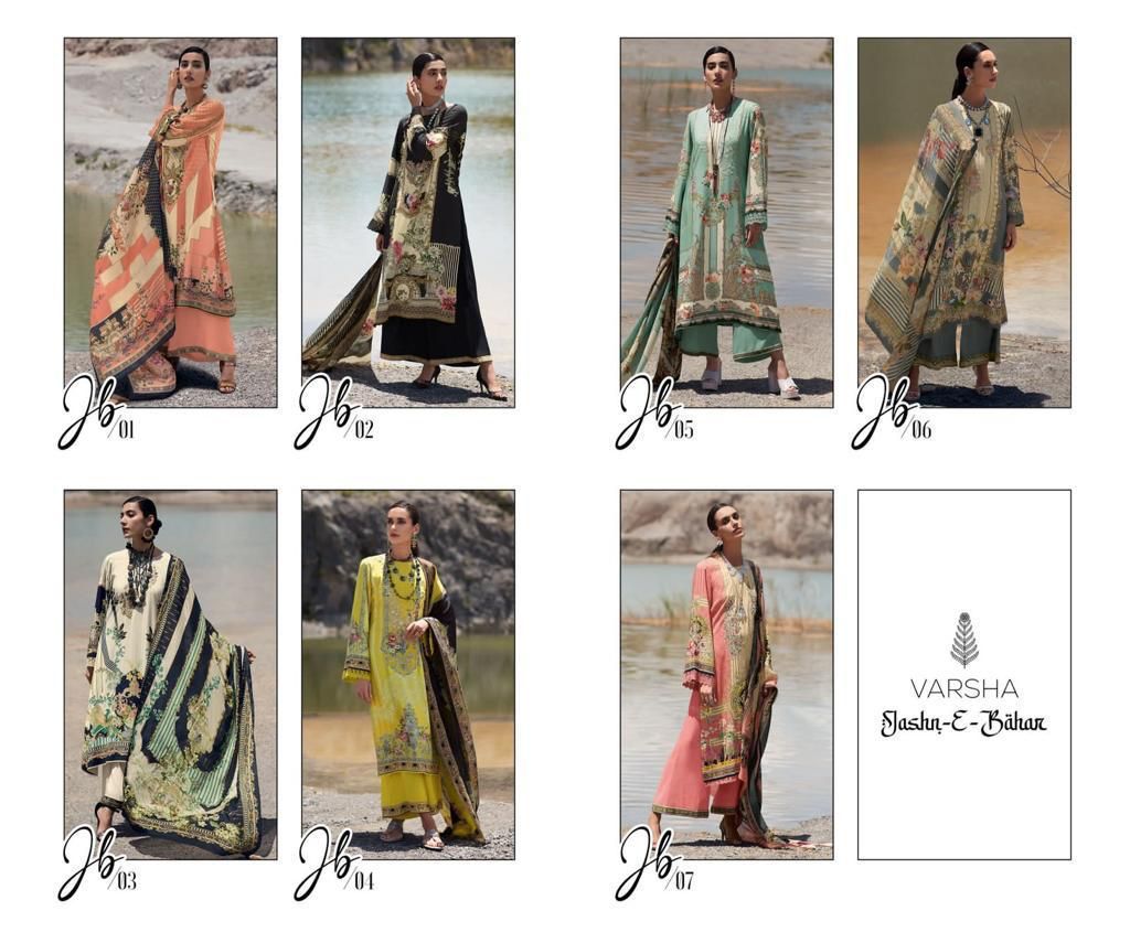 Varsha Jashn E Bahar Lawn Digital Printed With Embroidered Suits Wholesaler Surat