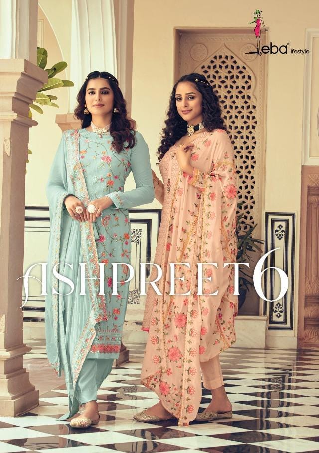 Eba Lifestyle Ashpreet Vol 6 Georgette With Heavy Embroidery Designer Suits Wholesaler Surat
