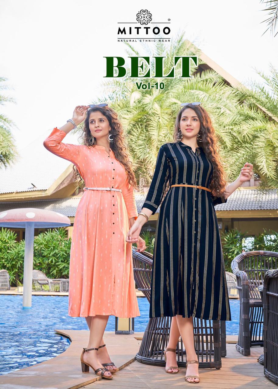 Mittoo Belt Vol 10 Rayon Printed Fancy Belt Style Casual Wear Kurtis Wholesaler Surat