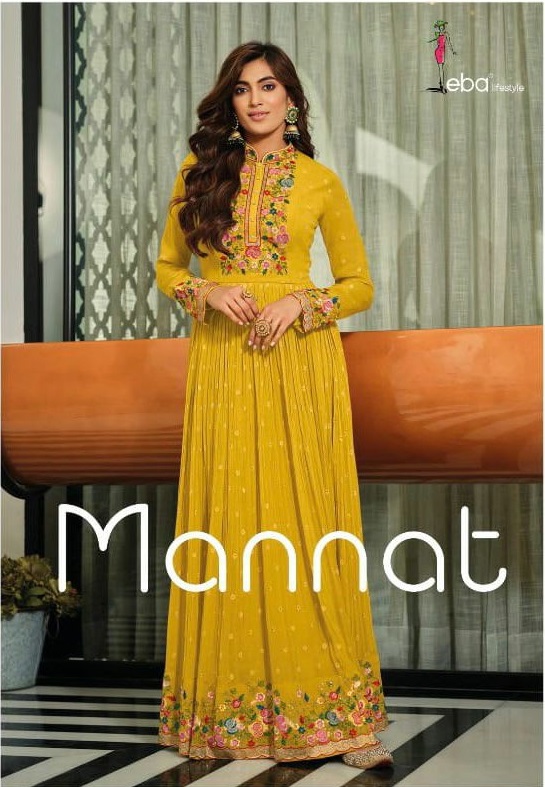 Eba Lifestyle Mannat Georgette Embroidery Designer Gown With Dupatta Set Wholesaler Surat