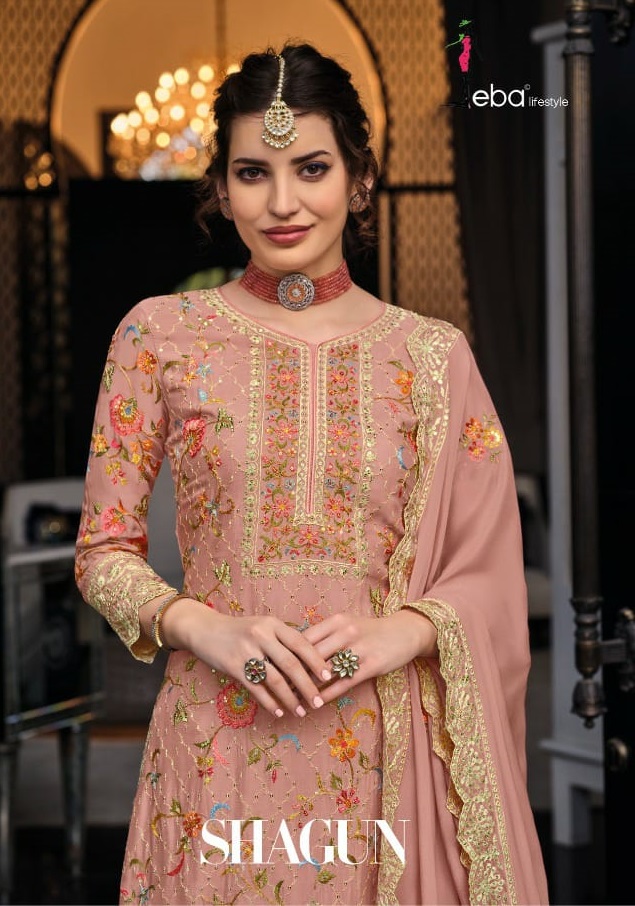 Eba Lifestyle Shagun Georgette With Beautiful Embroidery Designer Suits Wholesaler Surat
