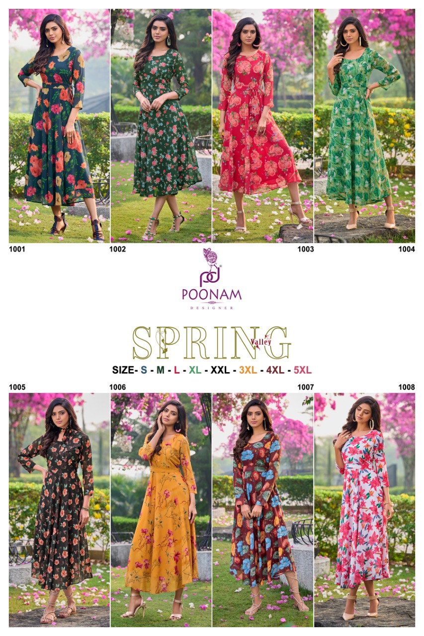 Poonam Designer Spring Valley Georgette Fancy Digital Print Gowns Wholesaler Surat