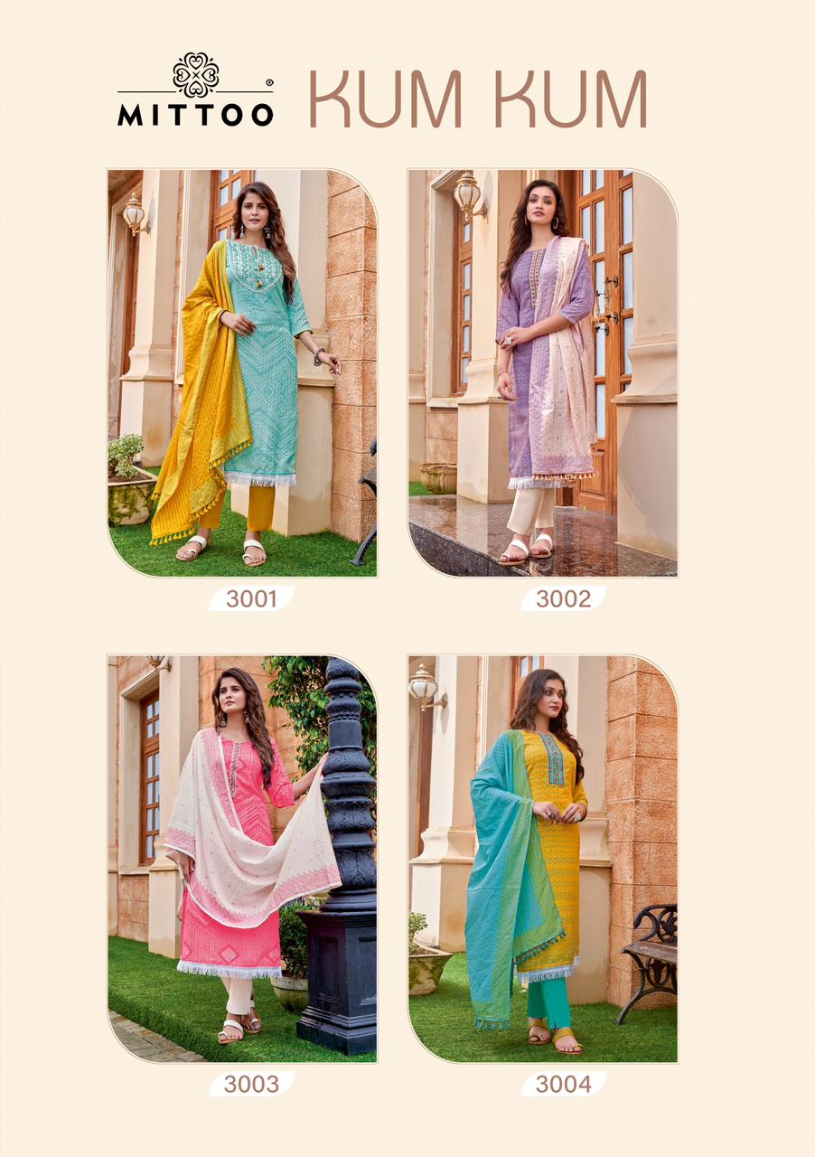 Mittoo Kum Kum Muslin Weaving Embroidery Designer Kurti Combo Set Wholesaler Surat