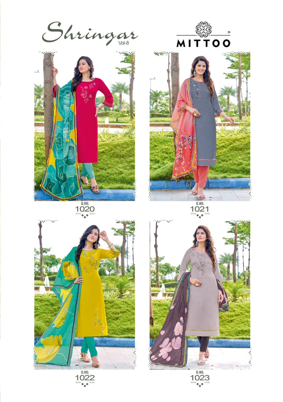 Mittoo Shringar Vol 8 Viscose Fancy Hand Work Designer Kurti Combo Set Wholesaler Surat