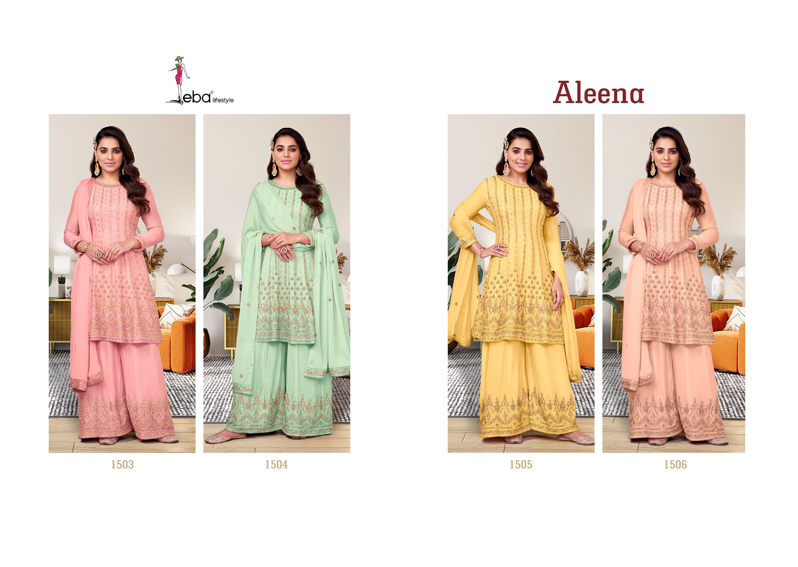 Eba Lifestyle Aleena Chinon With Heavy Embroidery Designer Ready Made Suits Wholesaler Surat