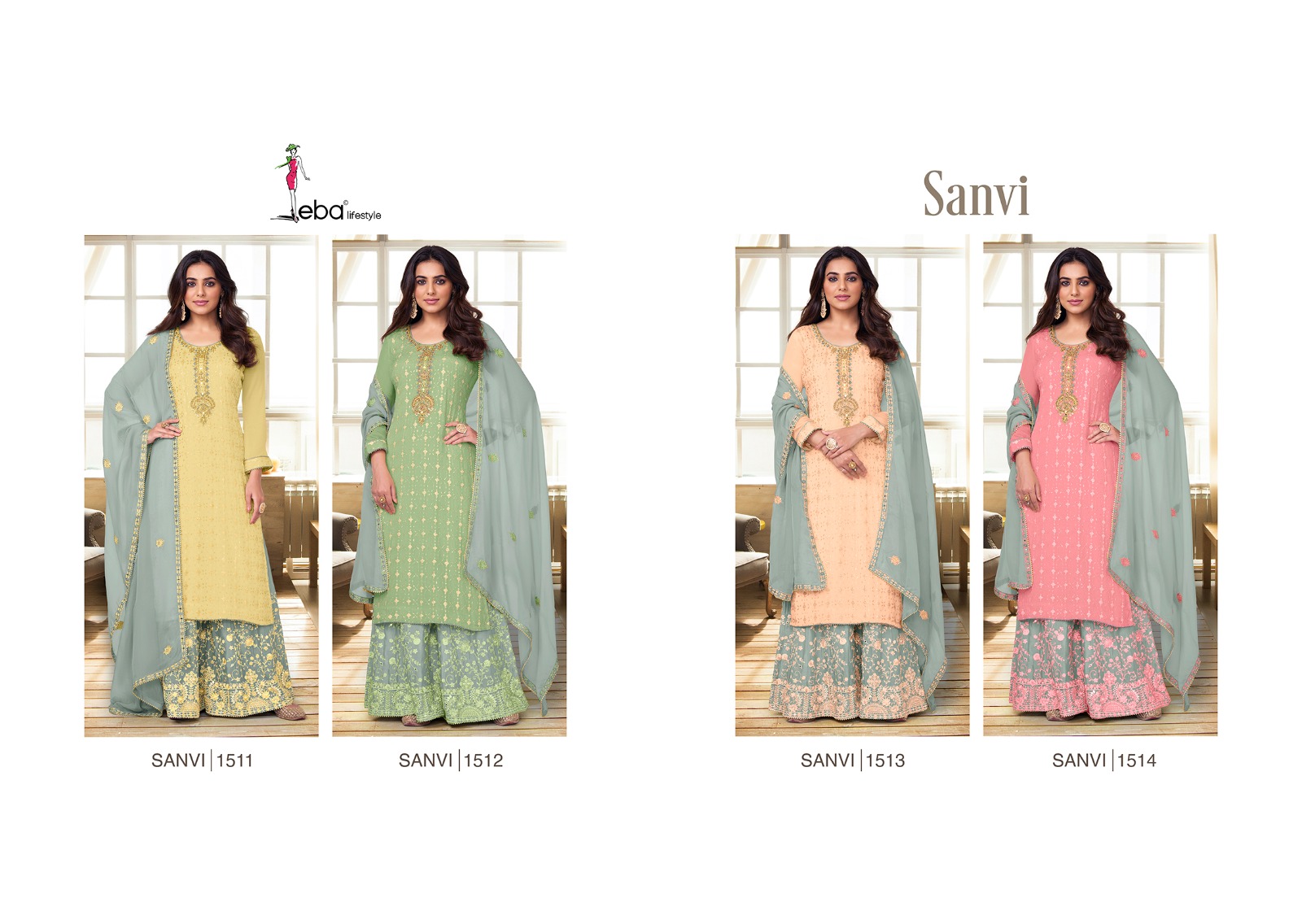 Eba Lifestyle Sanvi Chinon With Heavy Embroidery Work Salwar Suits Wholesaler Surat
