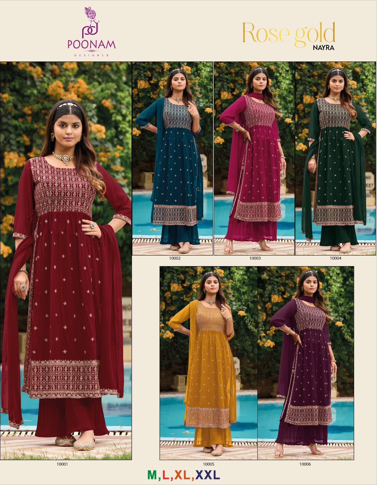 Poonam Designer Rose Gold Georgette Embroidery Designer Nyara Style Kurti Combo Set Wholesaler Surat