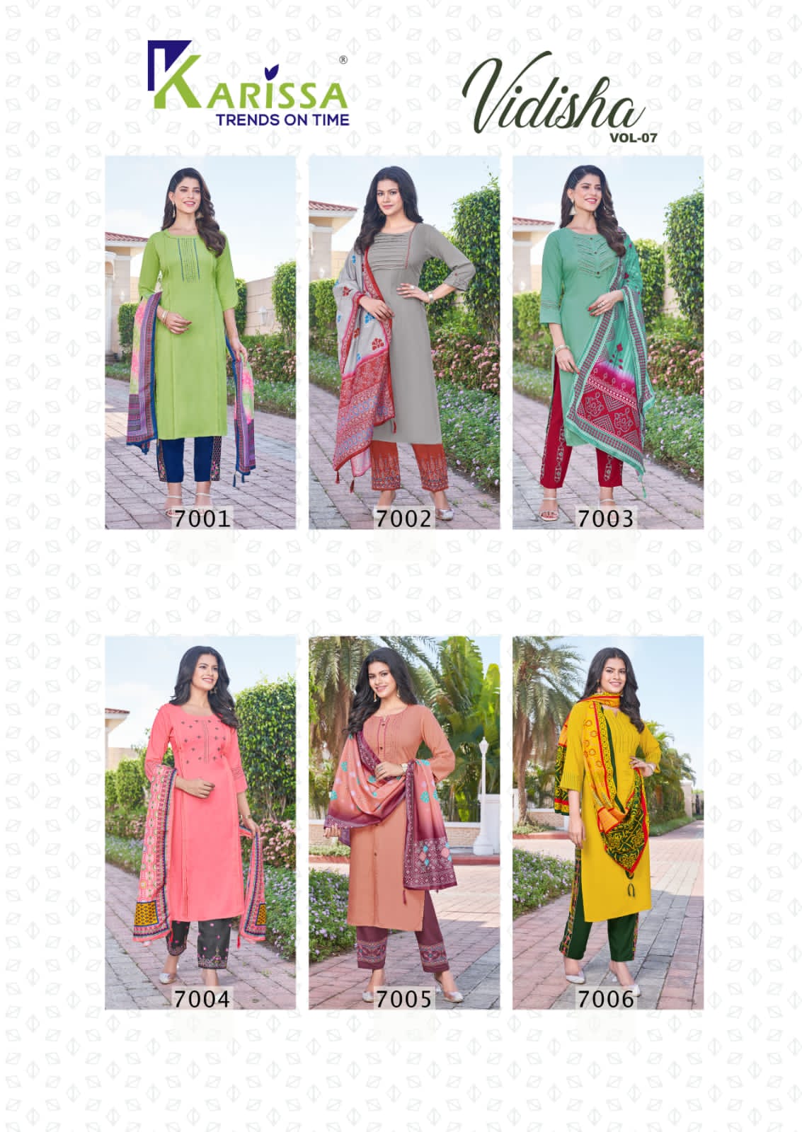 Karissa Vidisha Vol 7 Rayon Fancy Hand Work Designer Kurti With Bottom & Dupatta Wholesaler Surat