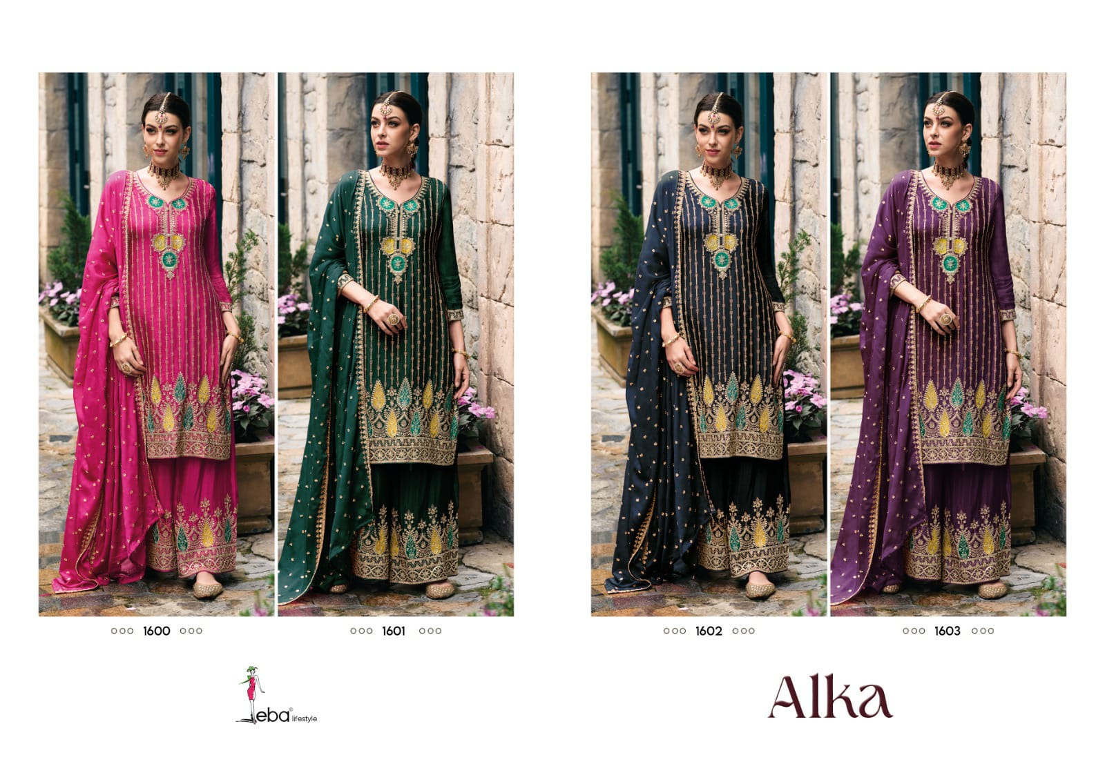 Eba Lifestyle Alka Chinon With Beautiful Heavy Embroidery Designer Festive Wear Suits Wholesaler Surat