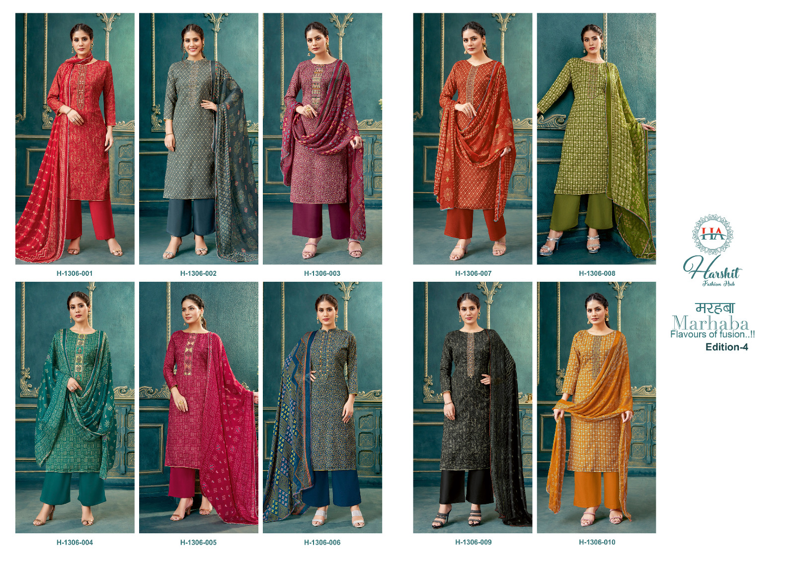 Harshit Fashion Hub Marhaba Vol 4 Cotton Print With Fancy Swarovski Work Suits Wholesaler Surat