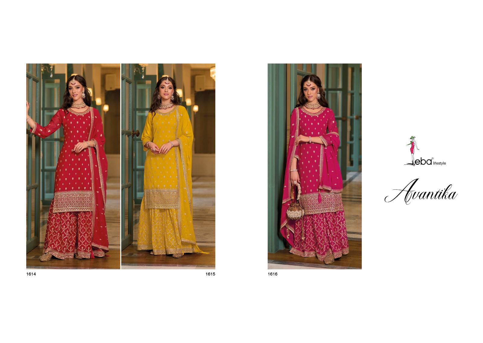 Eba Lifestyle Avantika Blooming Georgette With Heavy Embroidery Work Party Wear Suits Wholesaler Surat