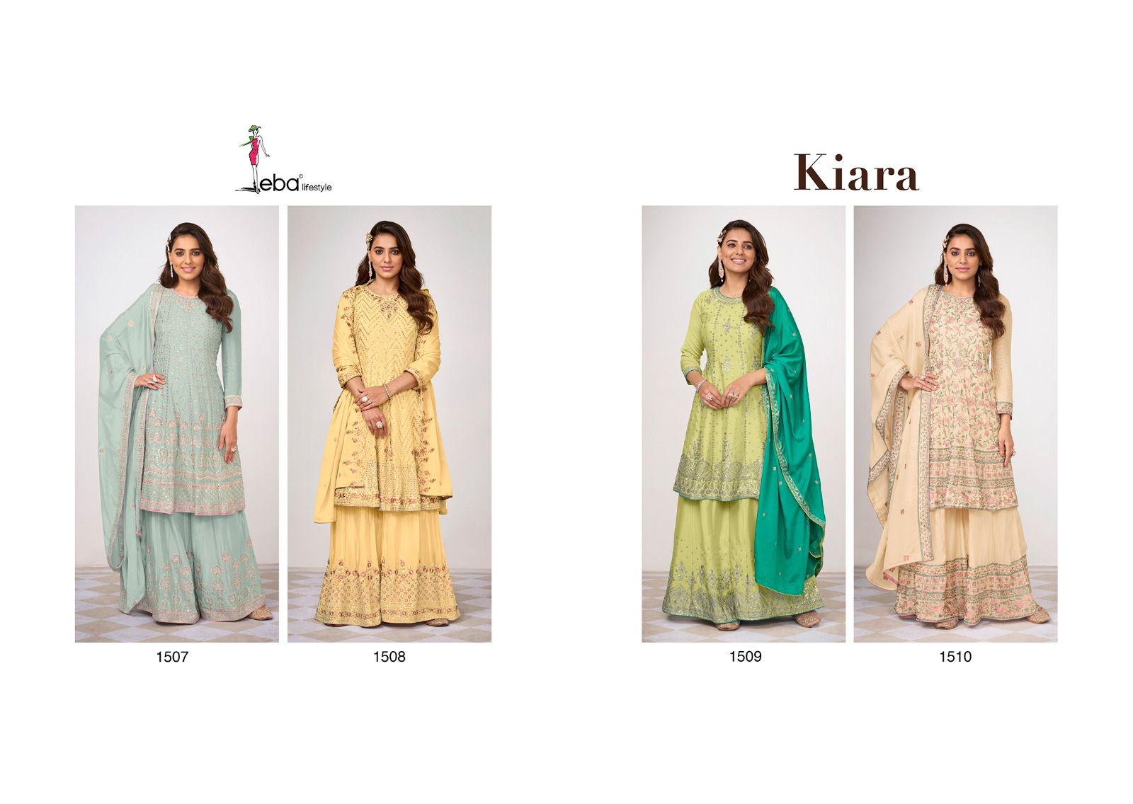 Eba Lifestyle Kiara Chinon Heavy Embroidery Designer Ready Made Plazzo Suits Wholesaler Surat