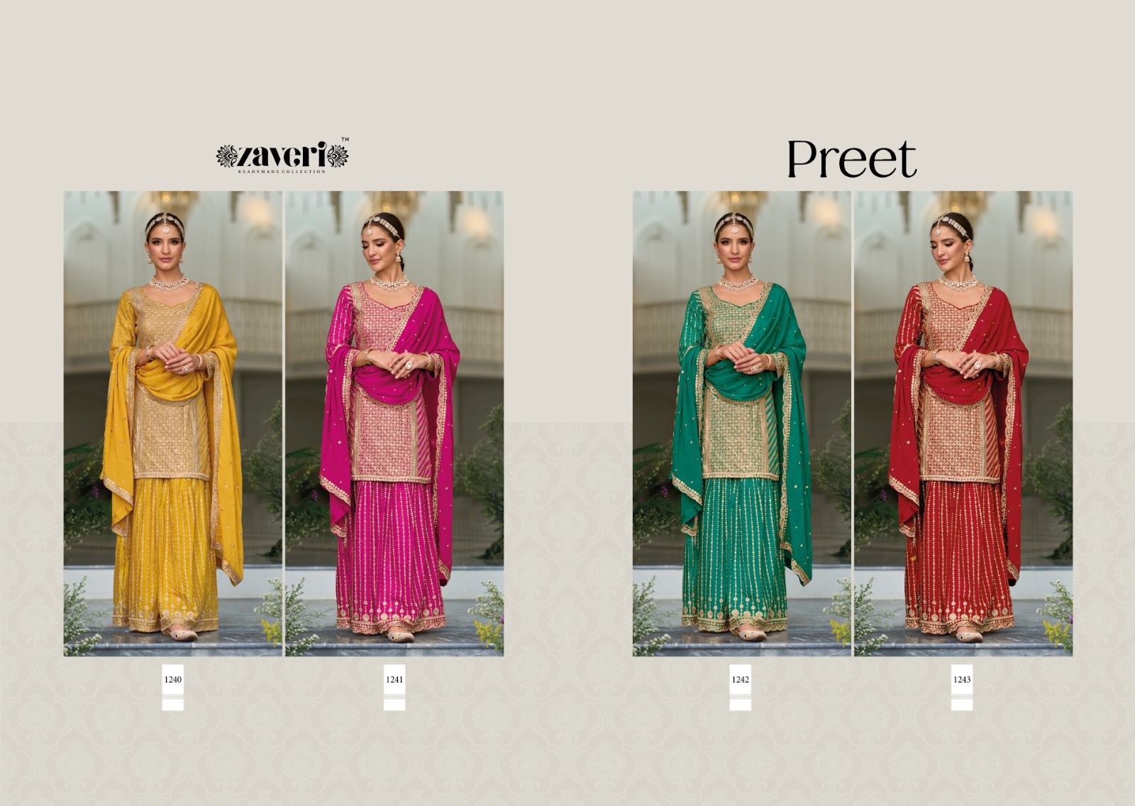 Eba Lifestyle Preet Premium Silk With Heavy Embroidery Work Ready Made Plazzo Suits Wholesaler Surat