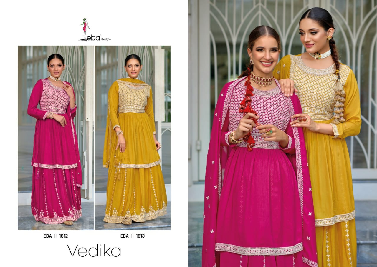 Eba Lifestyle Vedika Silk With Heavy Embroidery Designer Ready Made Skirt Suits Wholesaler Surat