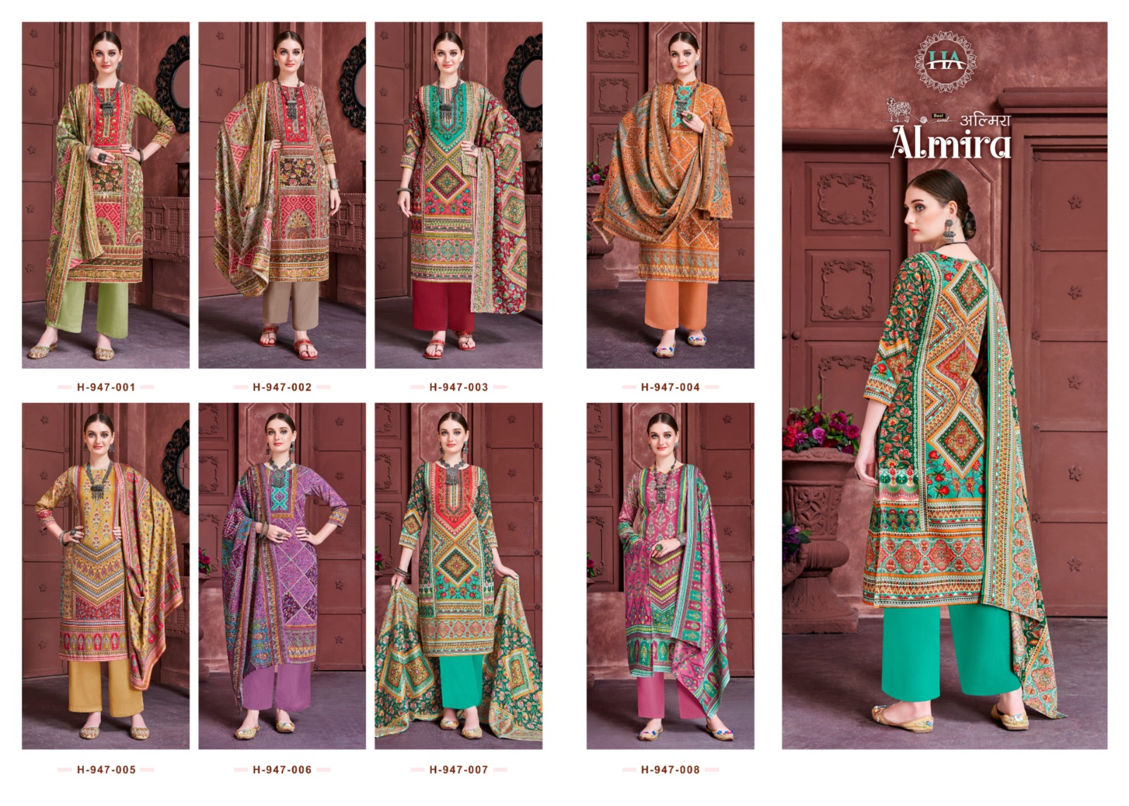 Harshit Fashion Hub Almira Pashmina Spun Digital Karachi Prints With Swarovski Work Suits Wholesaler Surat