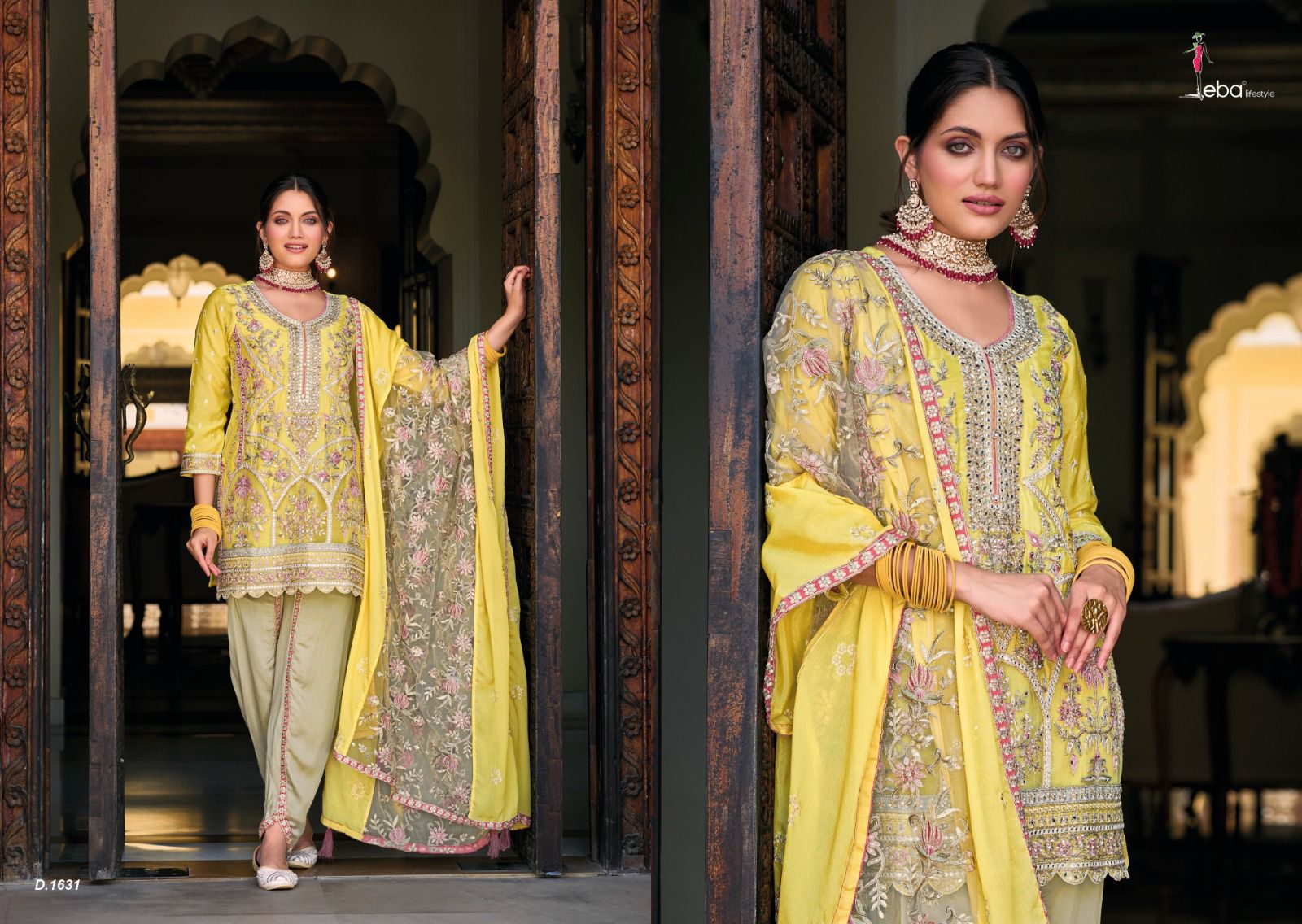 Eba Lifestyle Amber Chinon With Heavy Embroidery Designer Kurti With Dhoti And Dupatta Combo Wholesaler Surat