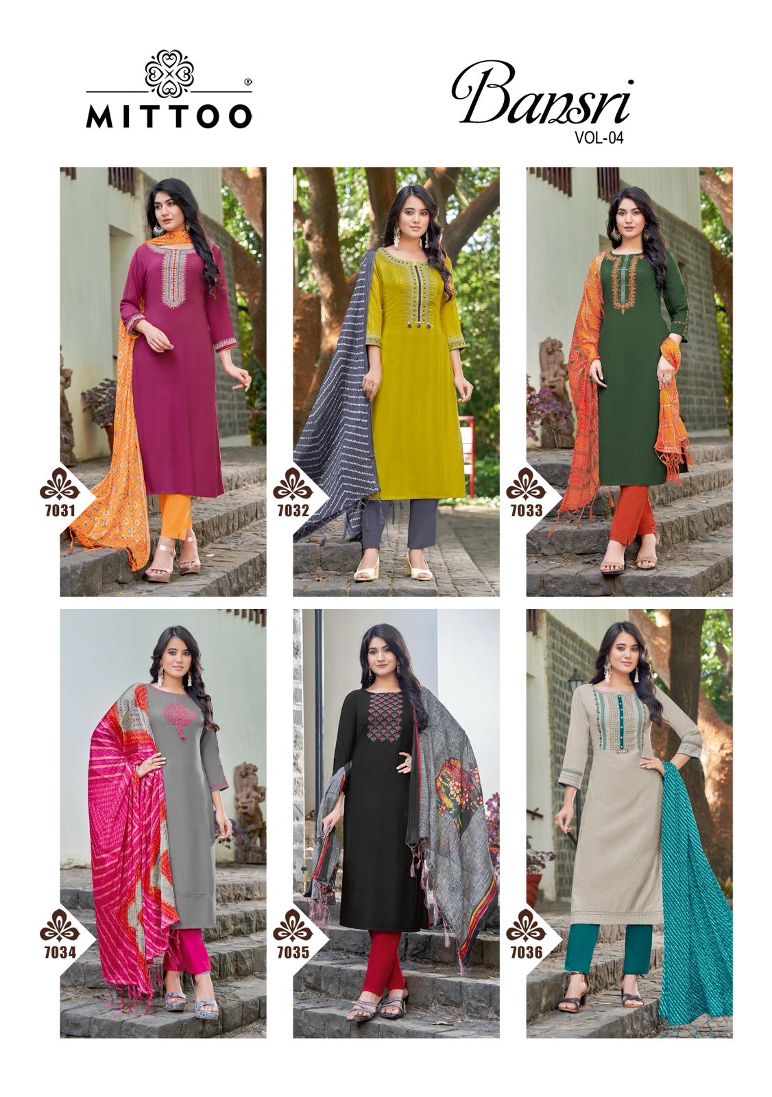 Mittoo Bansri Vol 4 Rayon Weaving Hand Work Designer Fancy Kurti Combo Set Wholesaler Surat