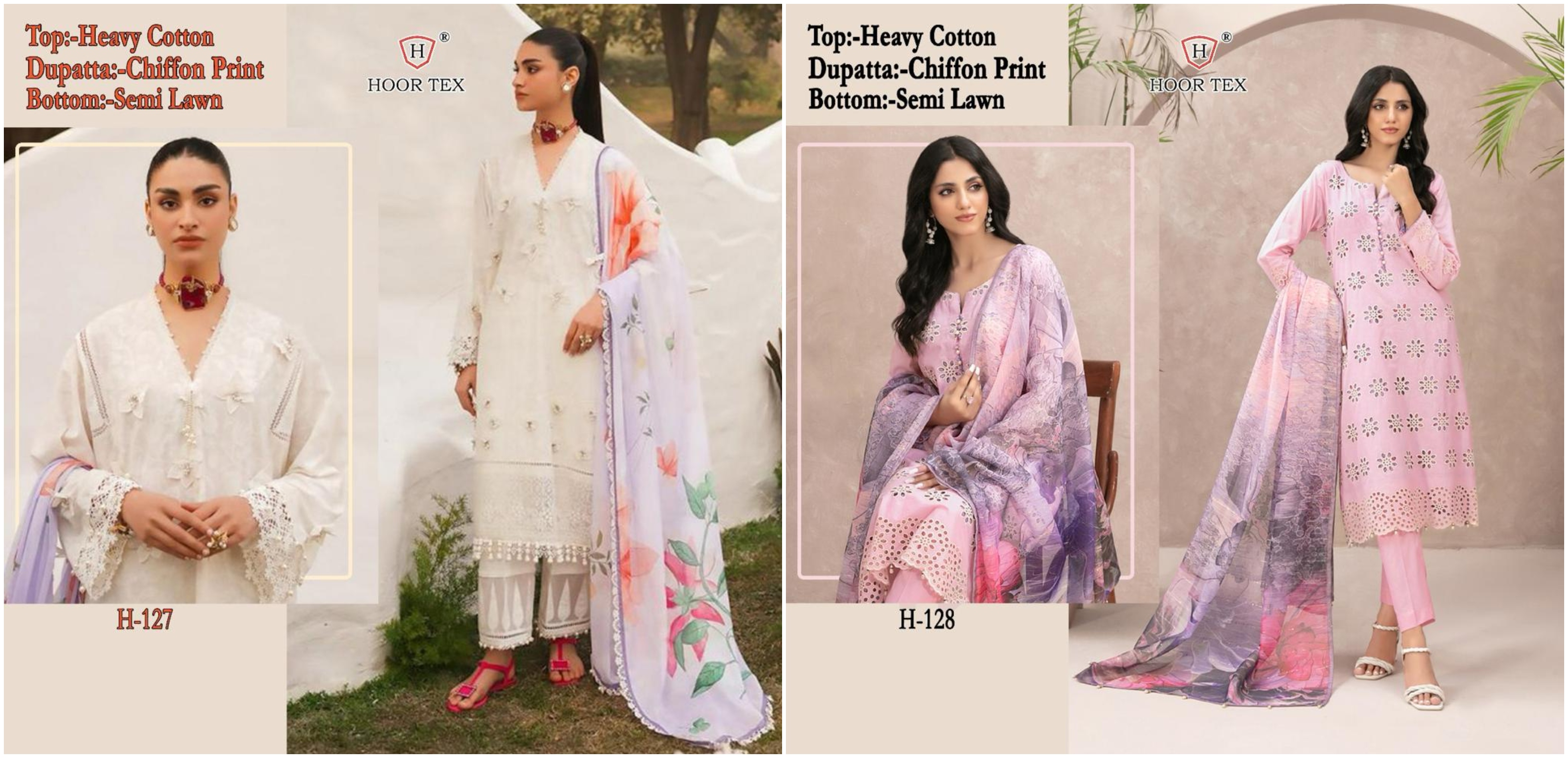 Hoor Tex H 127 & 128 Cotton Fancy Designer Party Wear Pakistani Suits Wholesaler Surat