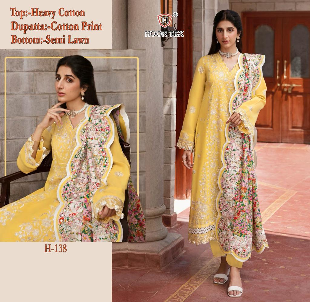 Hoor Tex H 138 Heavy Cotton Embroidery Designer Fancy Pakistani Suits Wholesaler Surat