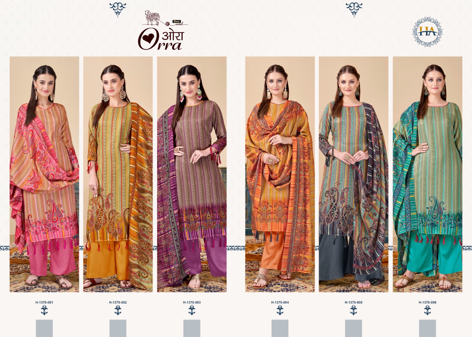 Harshit Fashion Hub Orra Woolen Pashmina Prints With Fancy Works Winter Wear Dress Materials Wholesaler Surat