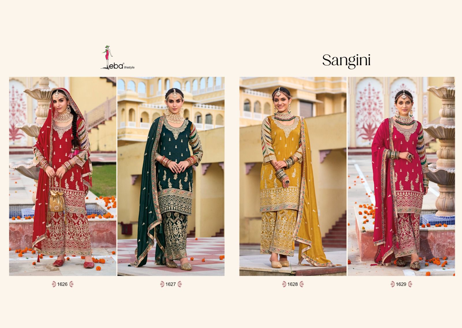Eba Lifestyle Sangini Silk With Heavy Embroidery Designer Ready Made Plazzo Suits Wholesaler Surat