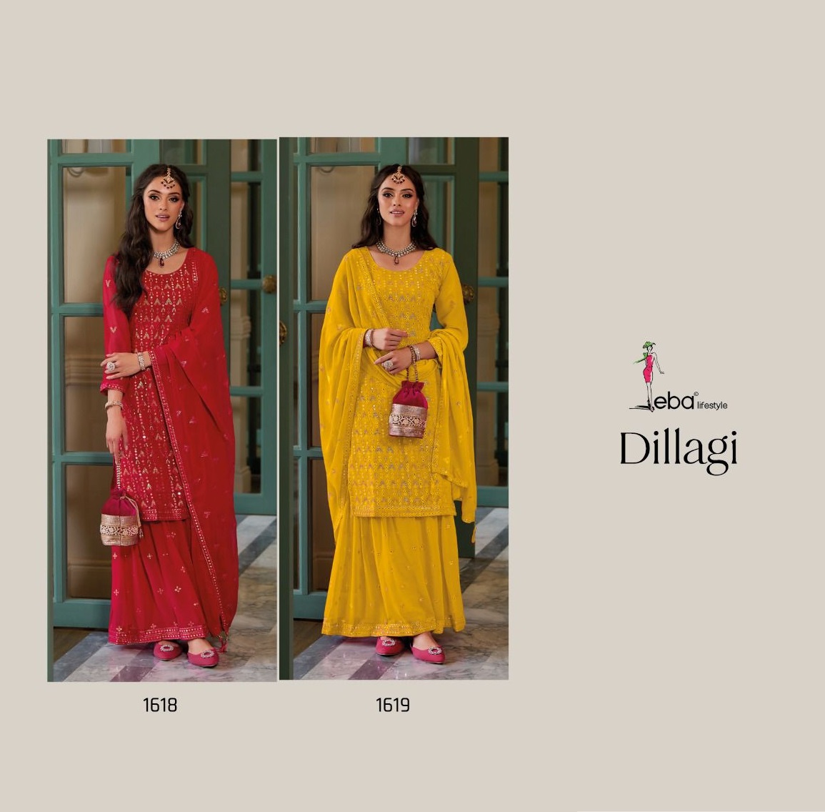 Eba Lifestyle Dillagi Blooming Georgette With Heavy Embroidery Designer Ready Made Plazzo Suits Wholesaler Surat