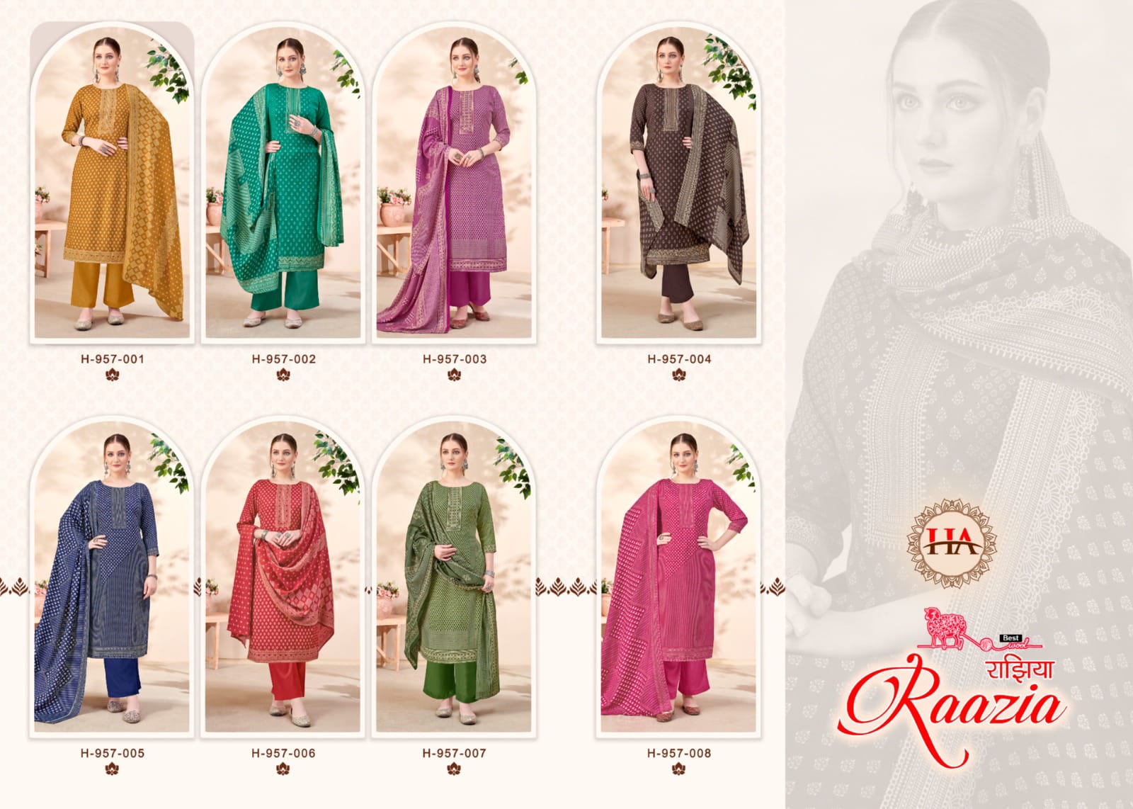Harshit Fashion Hub Raazia Digital Print Pashmina With Swarovski Work Winter Wear Salwar Suits Wholesaler Surat