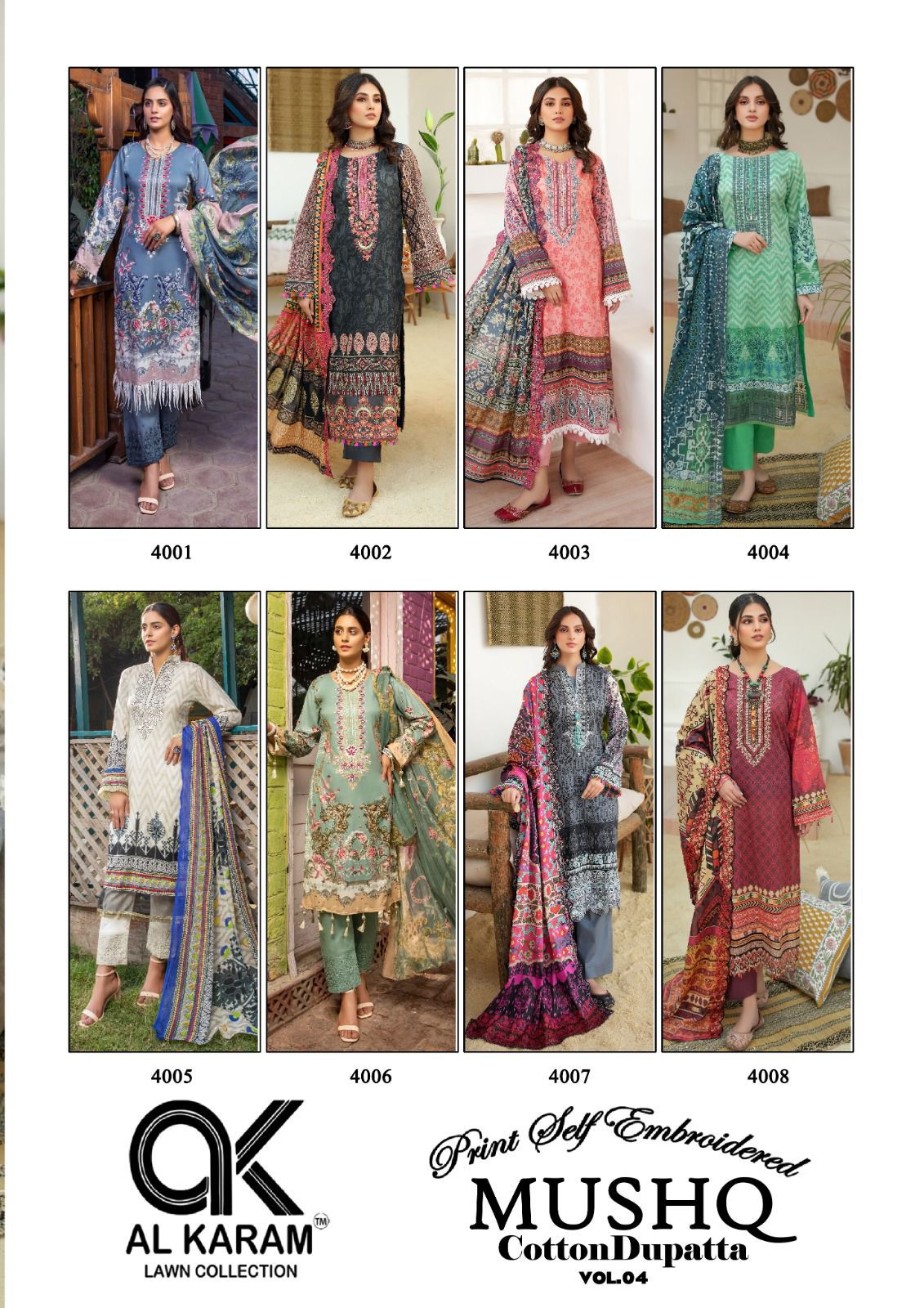 Al Karam Mushq Cotton Dupatta Vol 4 Cambric Cotton Print With Embroidery Suits Wholesaler Surat