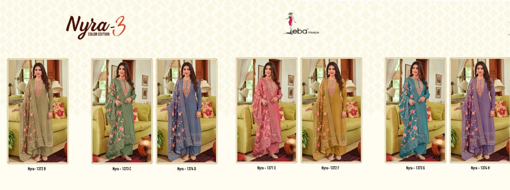 Eba Lifestyle Nyra Vol 3 Hit List Viscose Silk With Heavy Embroidery Designer Festive Wear Suits Wholesaler Surat