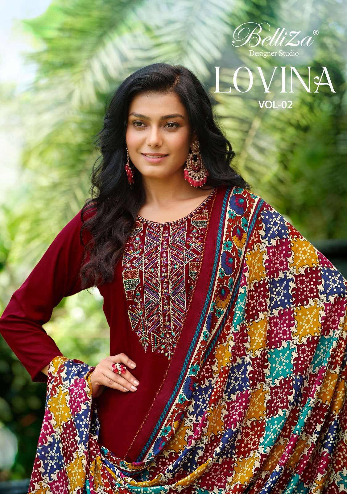 BELLIZA DESIGNER STUDIO LOVINA VOL 2 VISCOSE FANCY WORK SUIT	