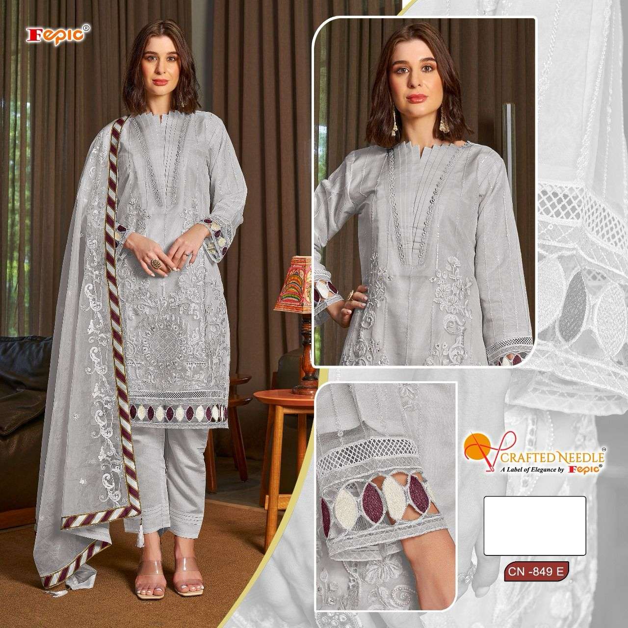 FEPIC CRAFTED NEEDLE CN 849 ORGANZA DESIGNER SUIT