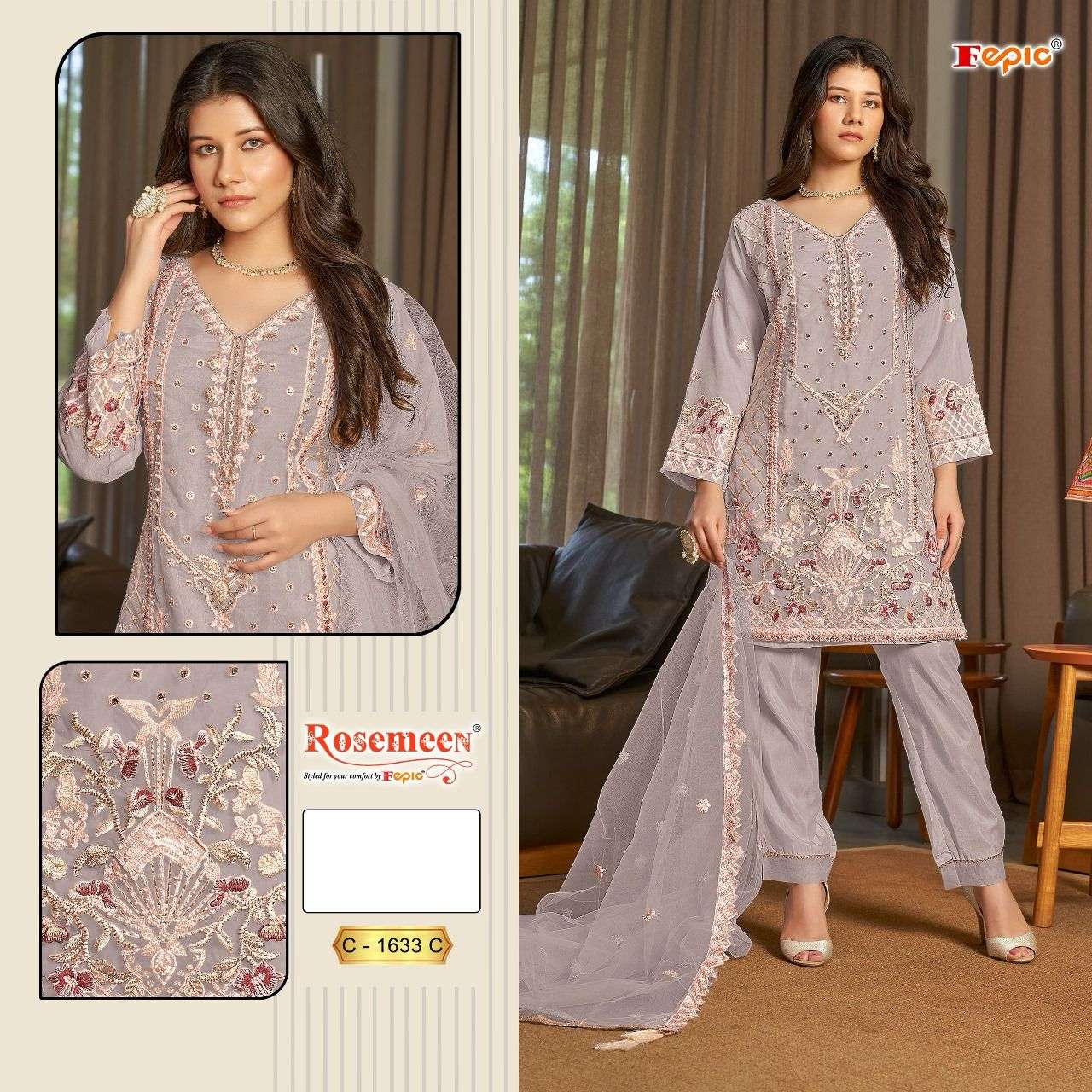 FEPIC ROSEMEEN C 1633 ORGANZA EMBROIDERED SUIT