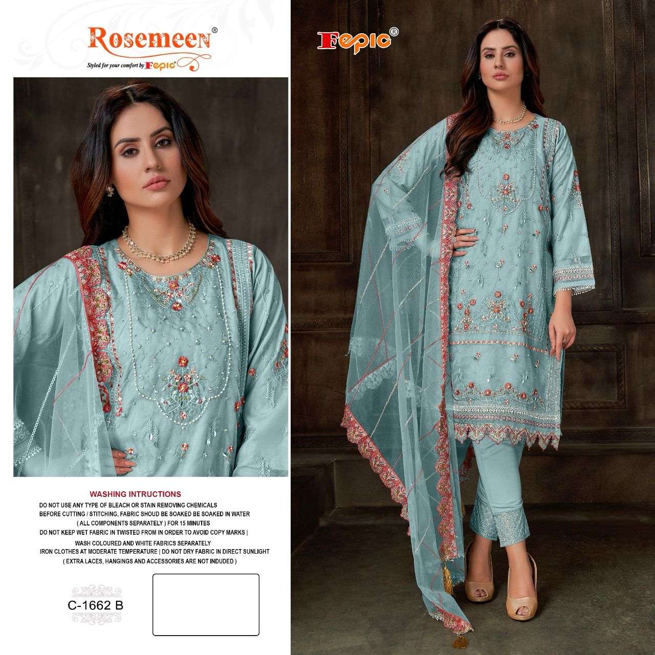 FEPIC ROSEMEEN C 1662 ORGANZA EMBROIDERED SUIT