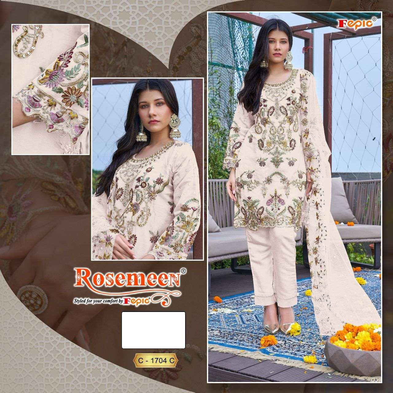 FEPIC ROSEMEEN  C 1704 ORGANZA EMBROIDERED SUIT