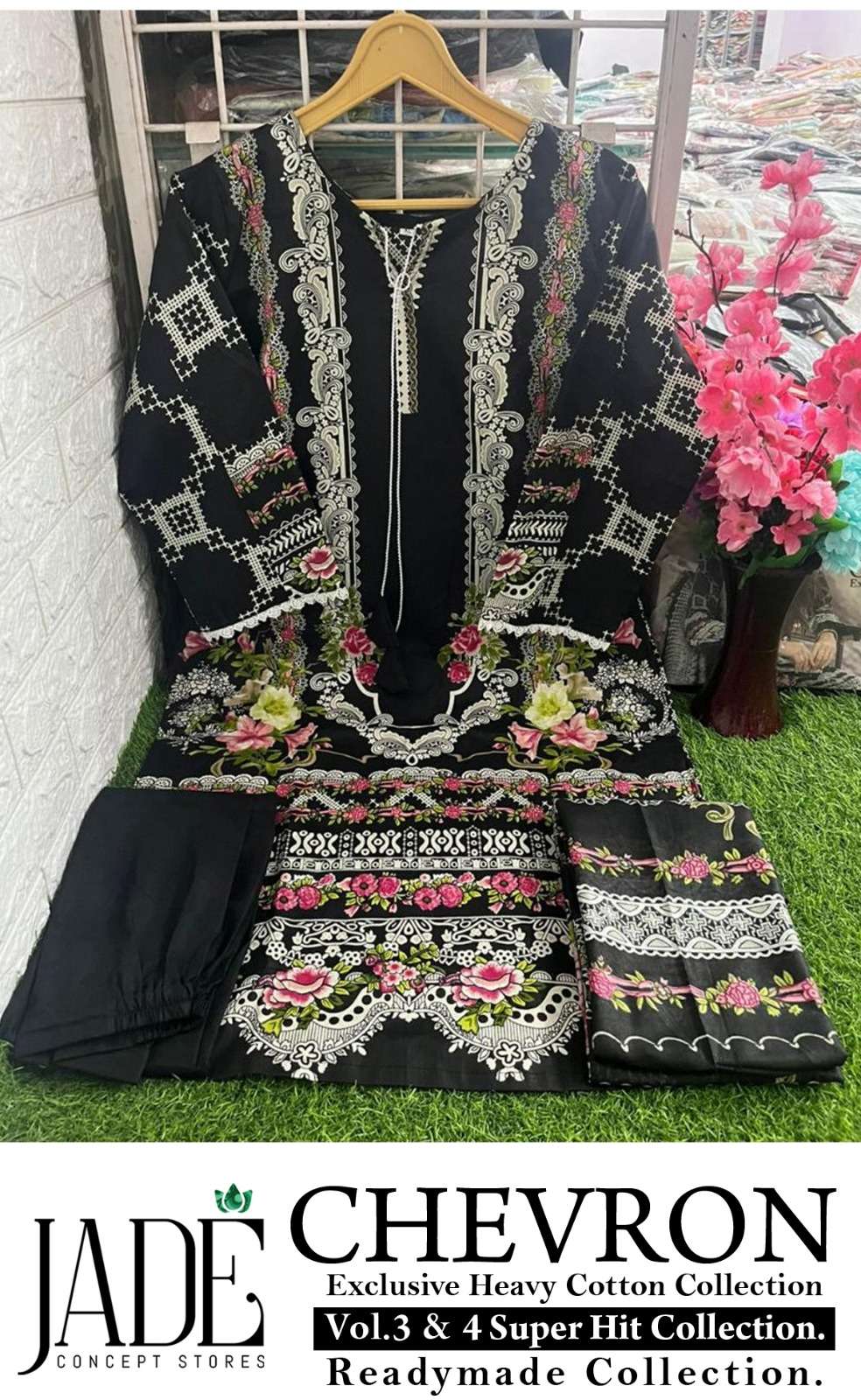 JADE CHEVRON HIT DESIGN READY MADE COLLECTION LAWN COTTON SUIT