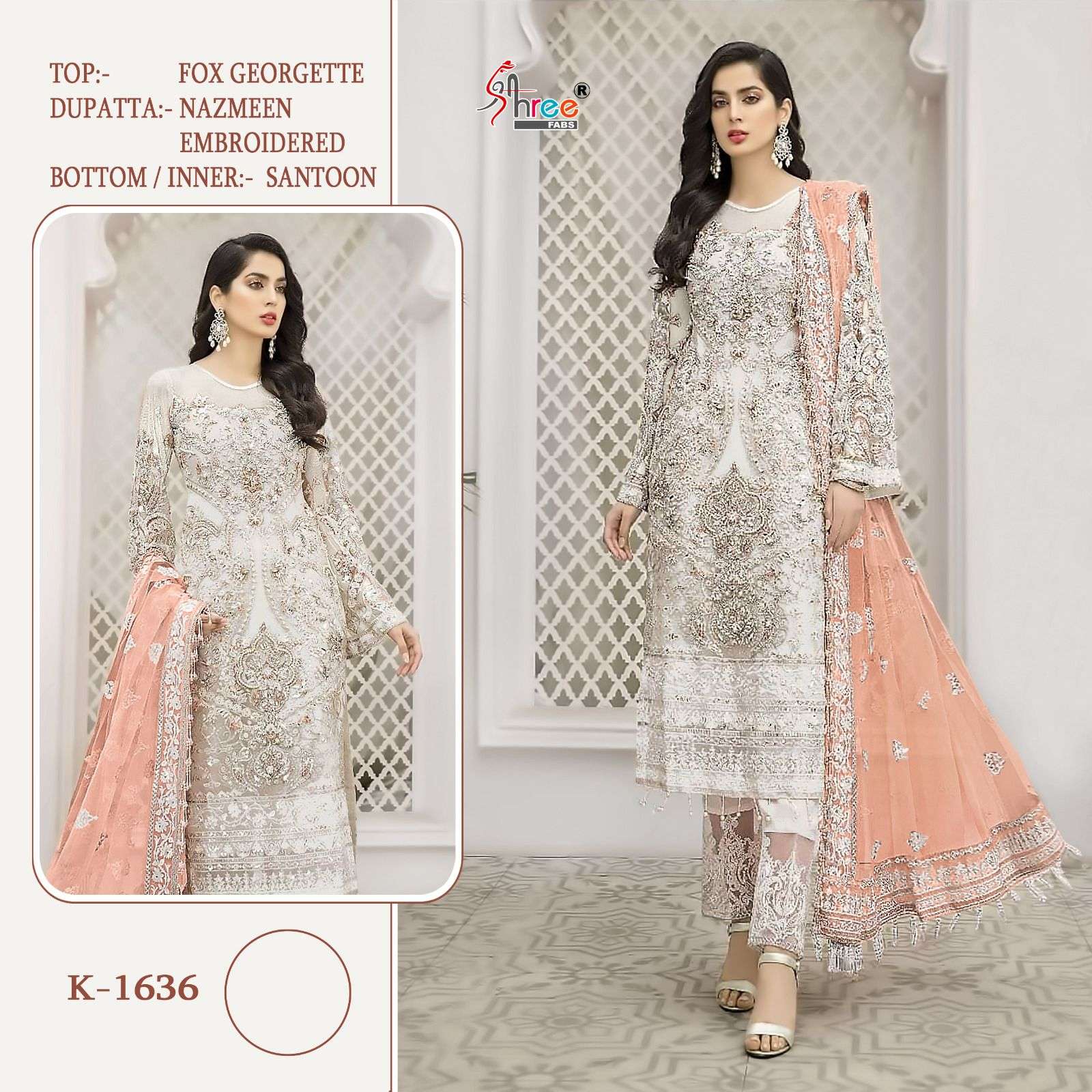 SHREE FABS K 1636 EMBROIDERED GEORGETTE SUITS  