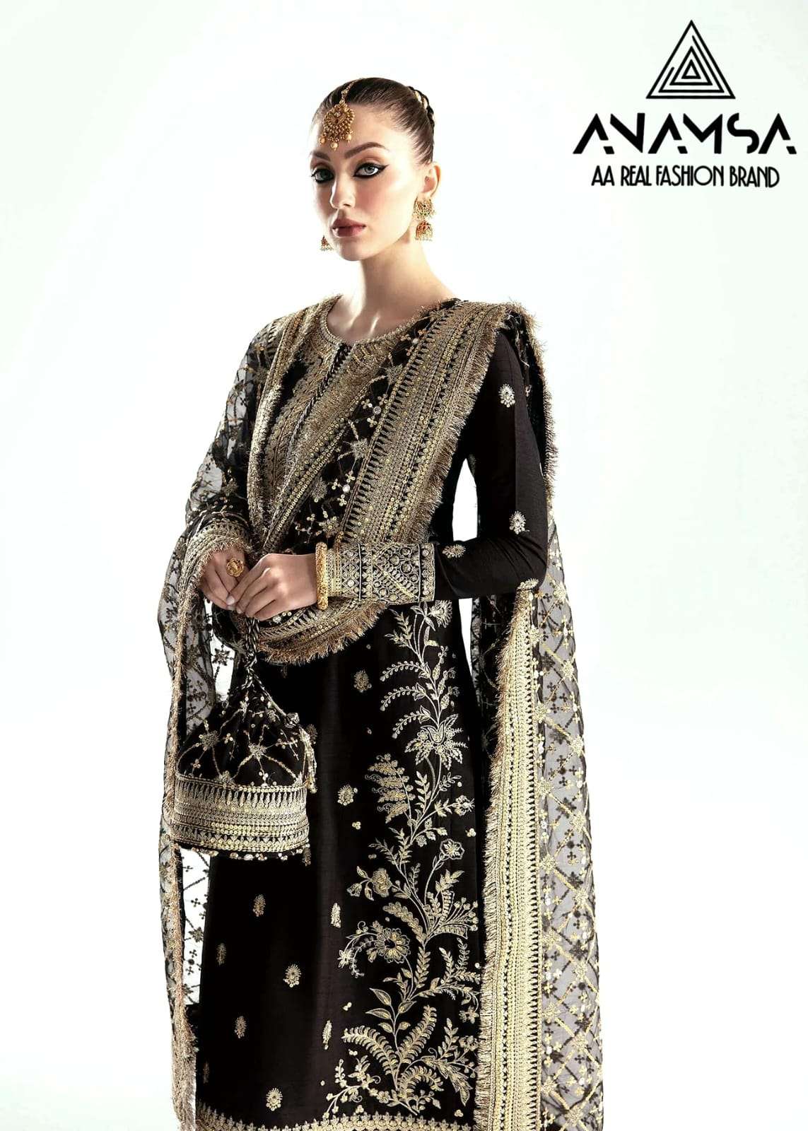 ANAMSA D NO 406 BLACK GEORGETTE EMBROIDERED SUIT