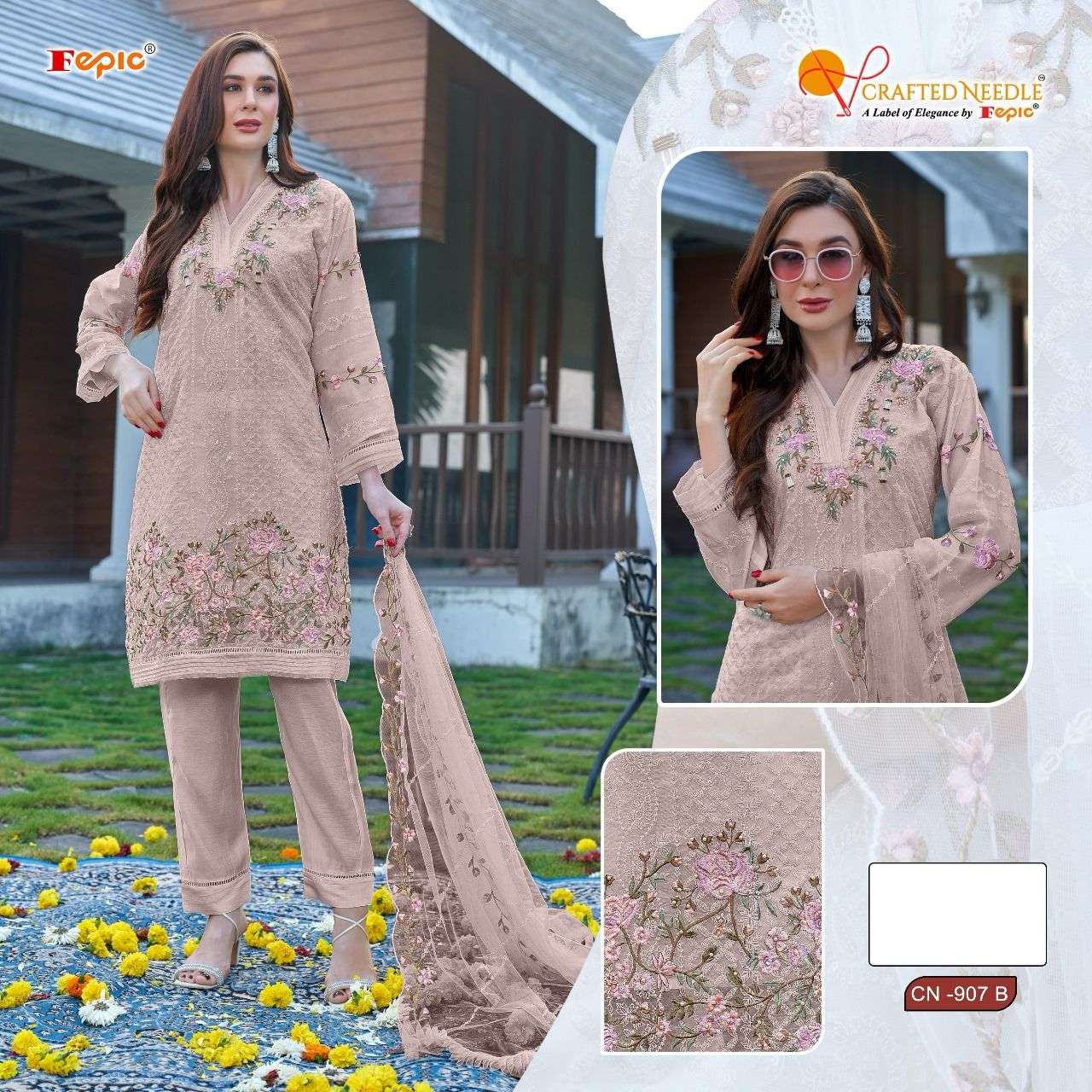 CRAFTED NEEDLE CN 907 BEAUTIFUL DESIGNER ORGANZA SUIT
