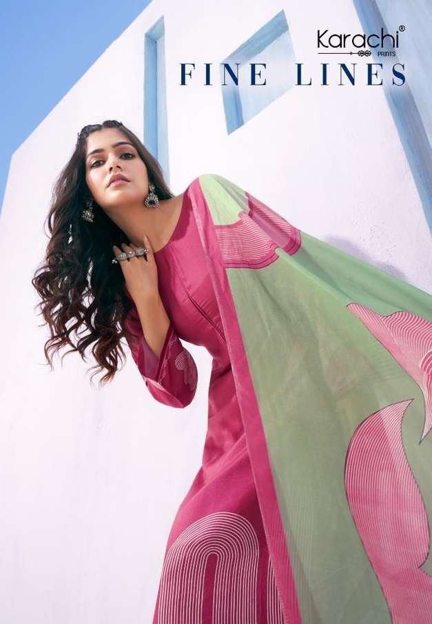 KARACHI PRINTS FINE LINES MUSLIN DESIGNER SUIT