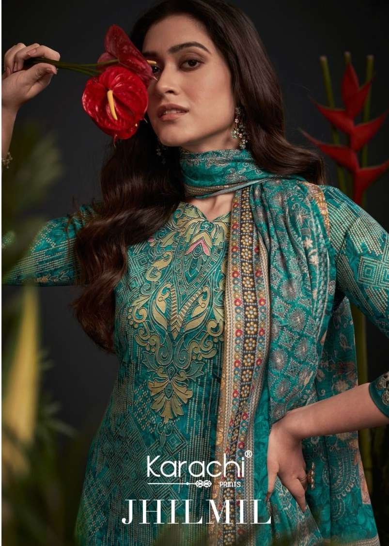 KARACHI PRINTS JHILMIL JAM SATIN SALWAR SUIT
