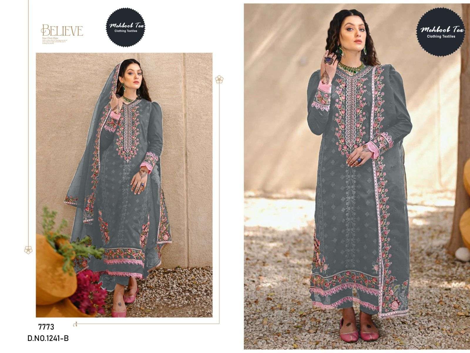 MEHBOOB TEX D NO 1241 ORGANZA EMBRIDERED SUIT