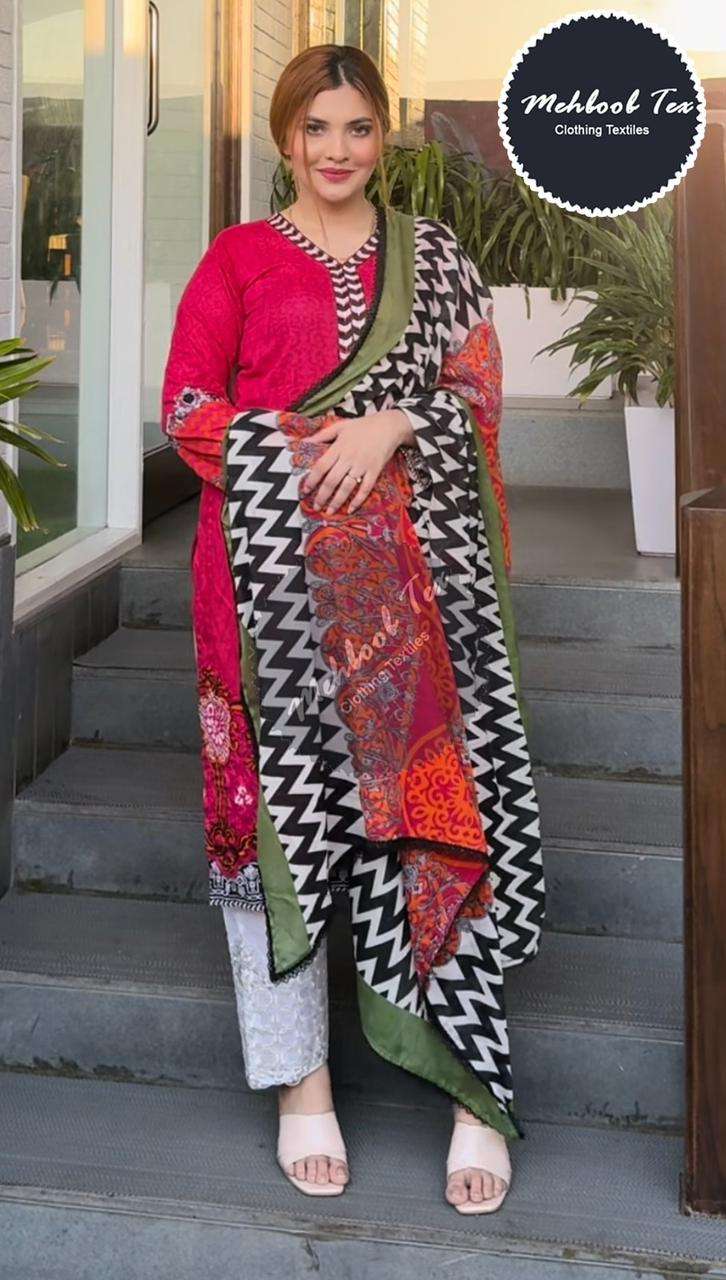 MEHBOOB TEX MARIA B RED ROSE COTTON SUIT