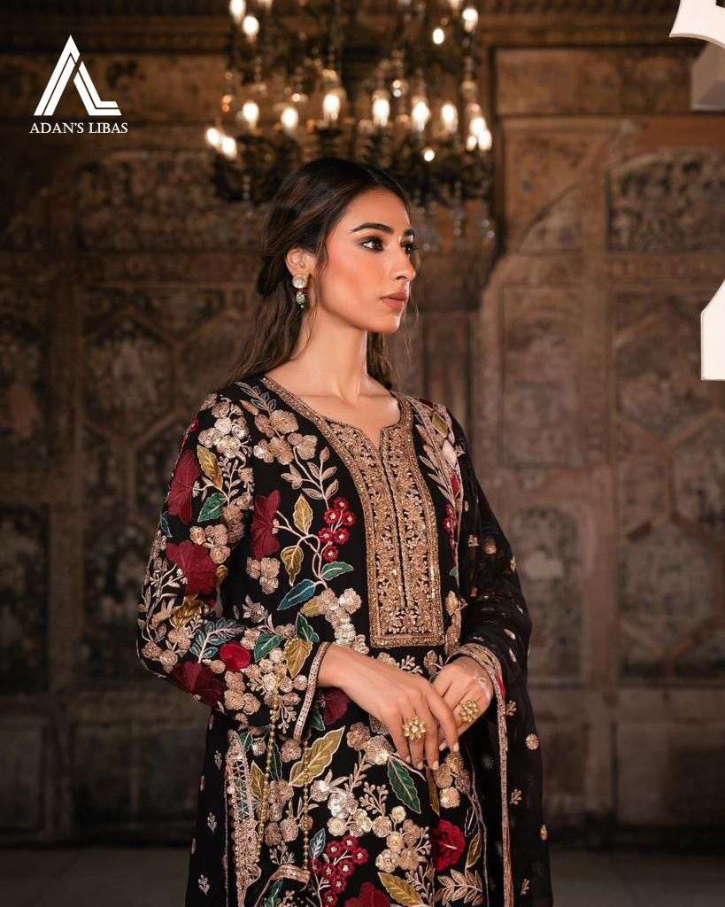 ADAN LIBAS D NO 7048 GEORGETTE EMBROIDERY DESIGNER SUIT