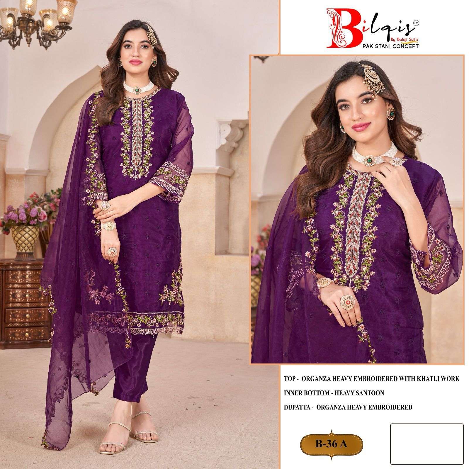 BILQIS B 36 ORGANZA EMBROIDERED SUIT