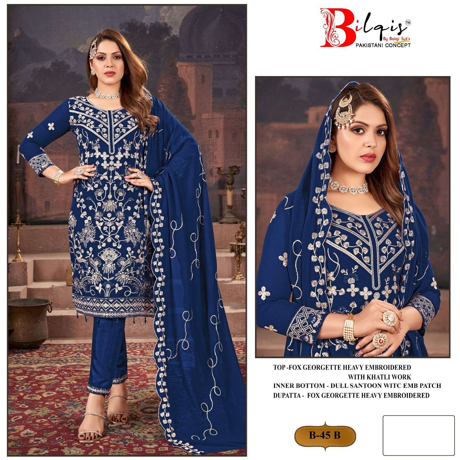 BILQIS B 45 GEORGETTE EMBROIDERY DESIGNER SUIT