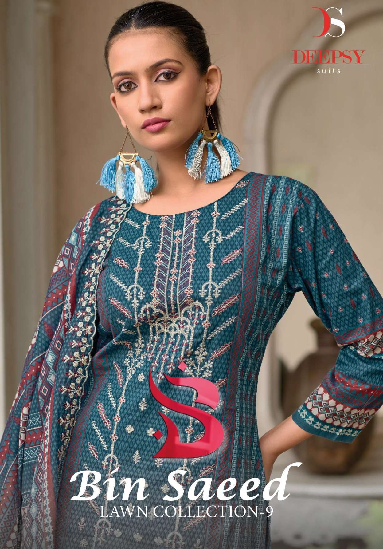 DEEPSY SUITS BIN SAEED VOL 9 COTTON SELF EMBROIDERY WORK SUIT