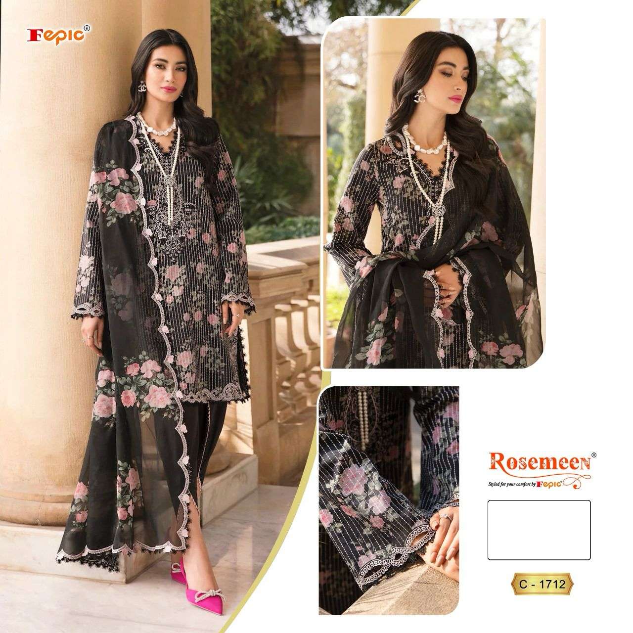 FEPIC ROSEMEEN C 1712 BLACK GEORGETTE DESIGNER SUIT
