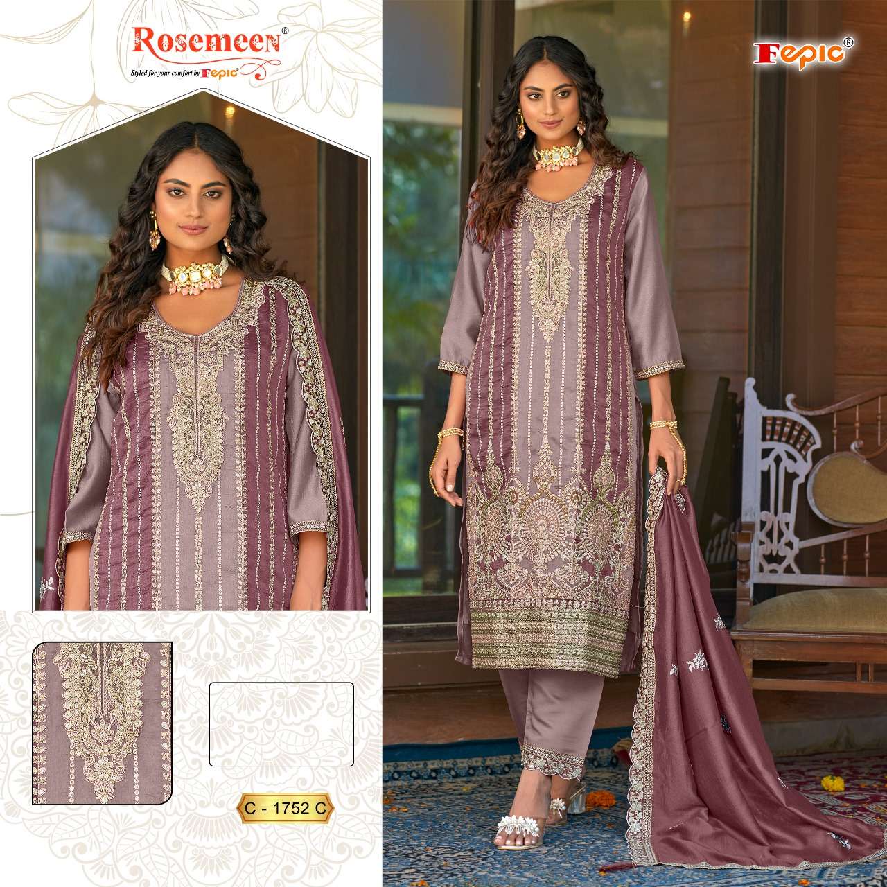 FEPIC ROSEMEEN C 1752 HEAVY EMBROIDERY DESIGNER SUIT