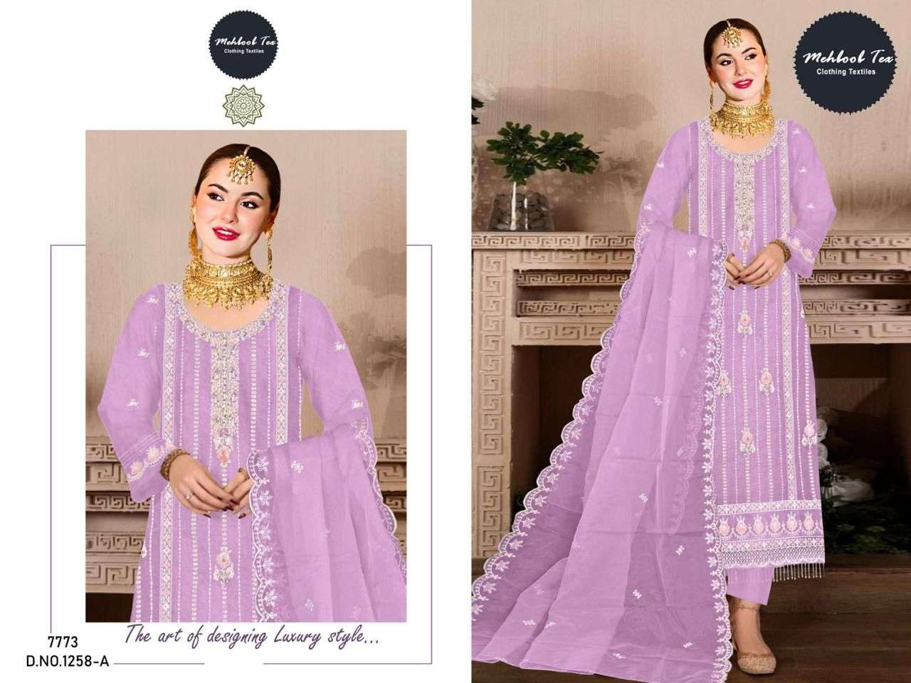 MEHBOOB TEX D NO 1258 ORGANZA EMBROIDERED SUIT