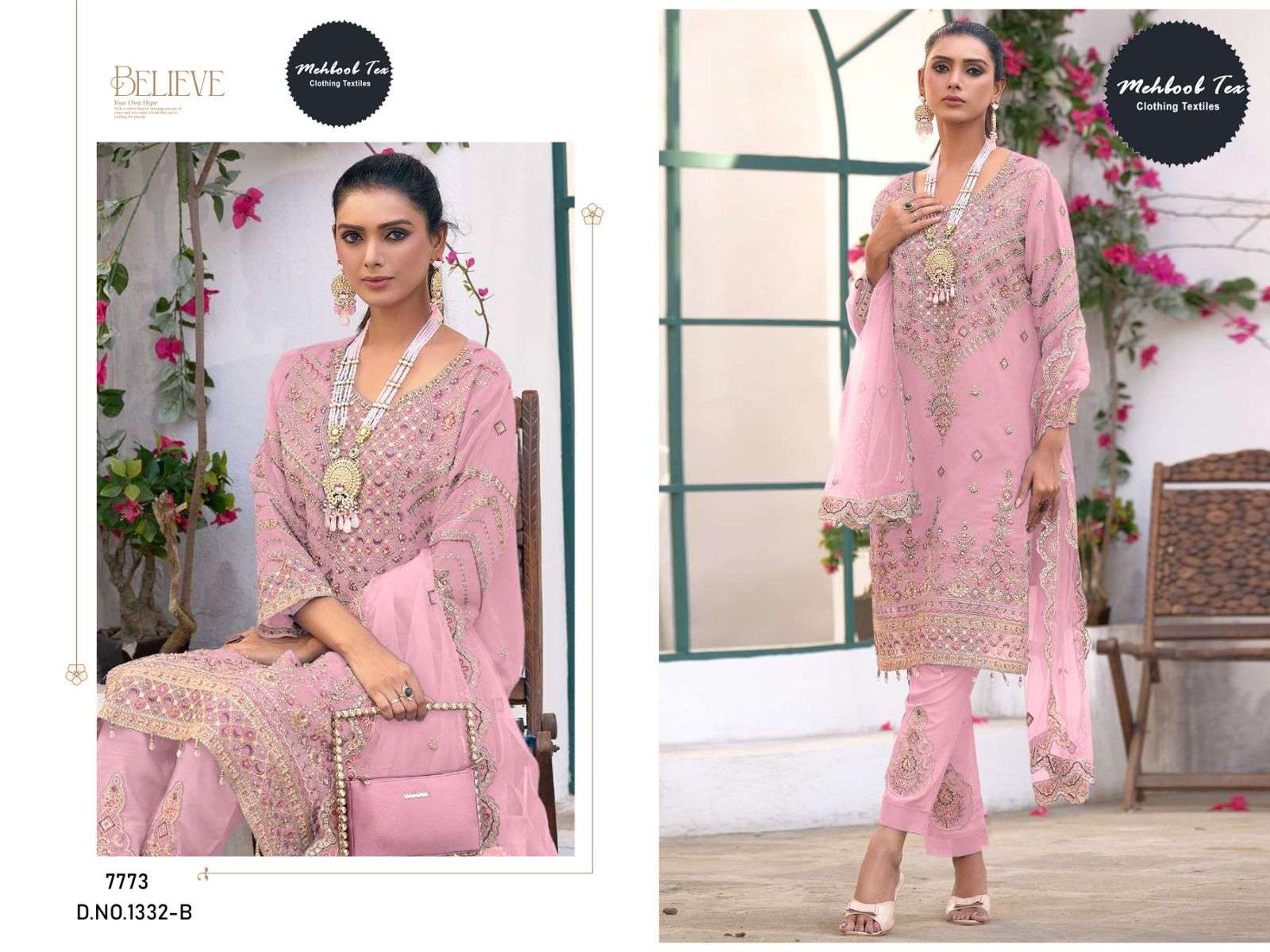 MEHBOOB TEX D NO  1332 ORGANZA FANCY DESIGNER PAKISTANI SUIT